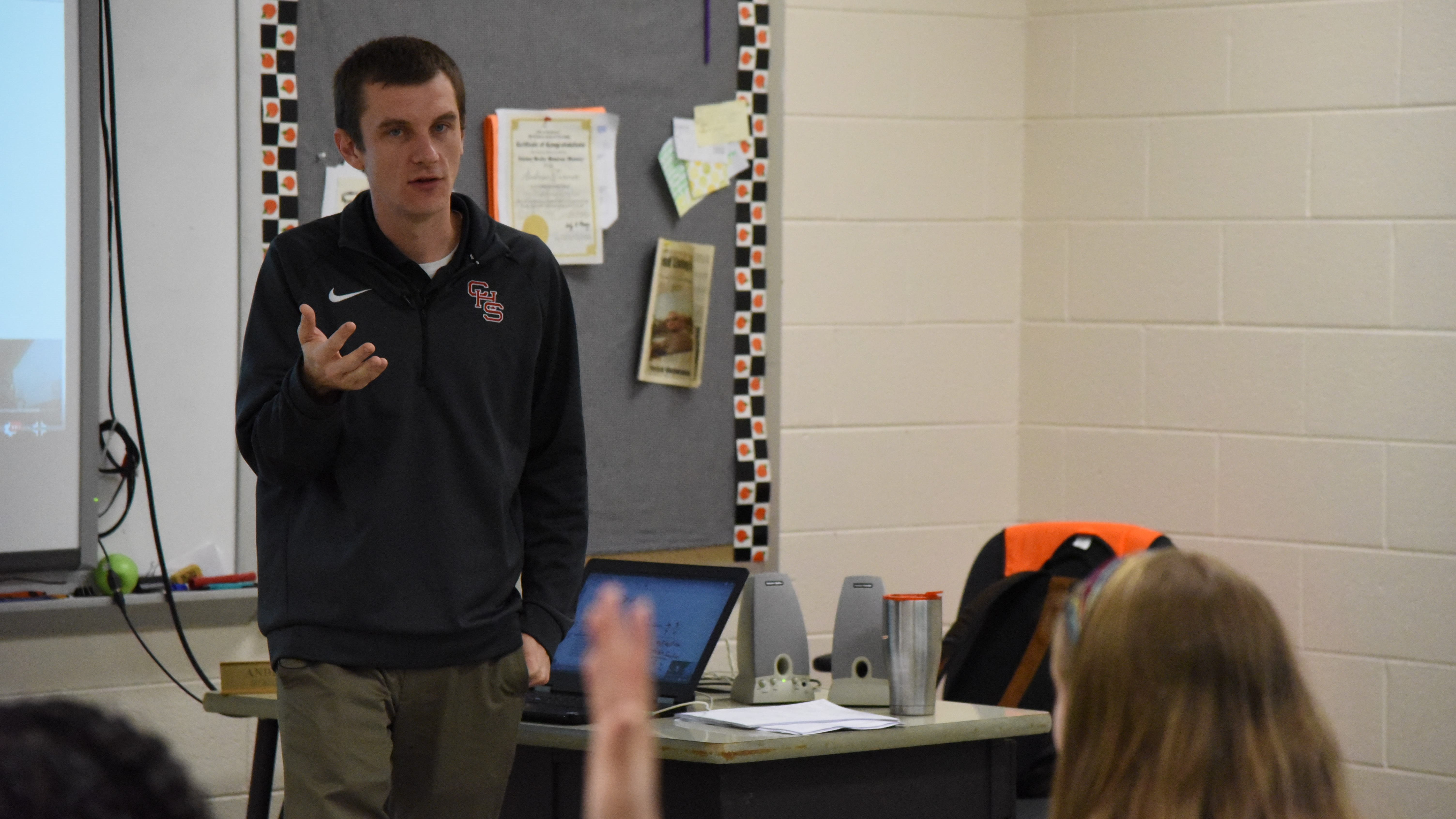Andrew Turner, a math teacher at Central High School, speaks to students during class on Oct. 28, 2019. 